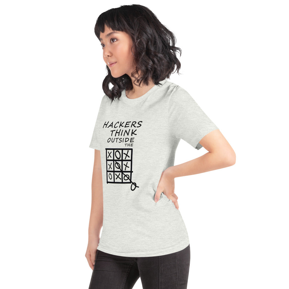 Hackers think outside the box - Short-Sleeve Unisex T-Shirt (black text) by DarkByteGear