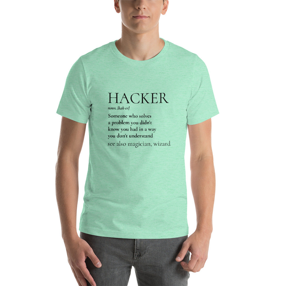 HACKER noun. [hak-er] - Short-Sleeve Unisex T-Shirt (black text) by DarkByteGear
