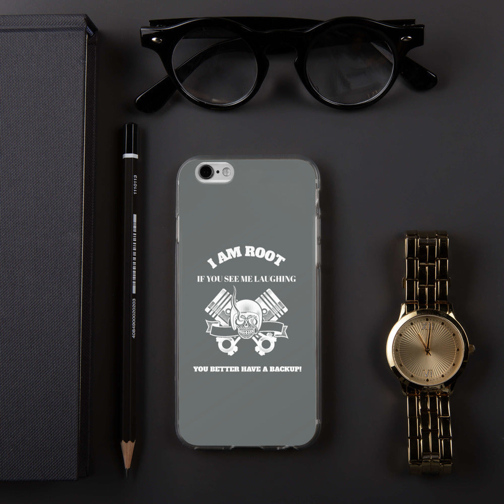 I Am Root If You See Me Laughing You Better Have A Backup - iPhone Case (grey) by DarkByteGear