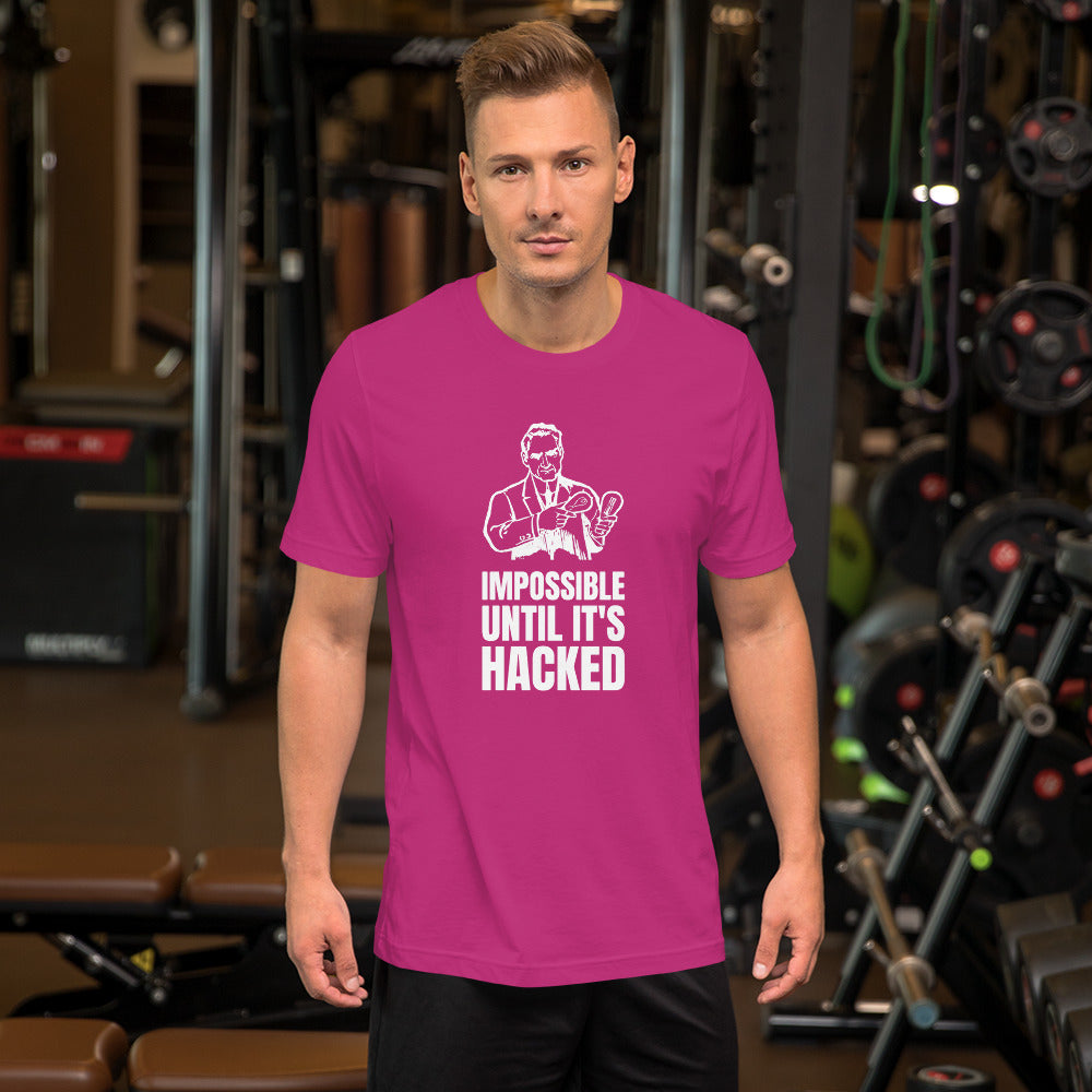 Impossible until it's hacked - Short-Sleeve Unisex T-Shirt (white text) by DarkByteGear