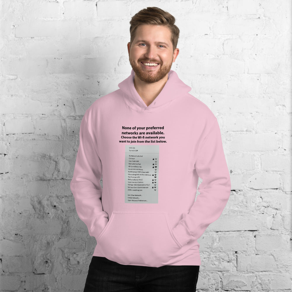 None of your preferred networks are available - Unisex Hoodie (black text) by DarkByteGear