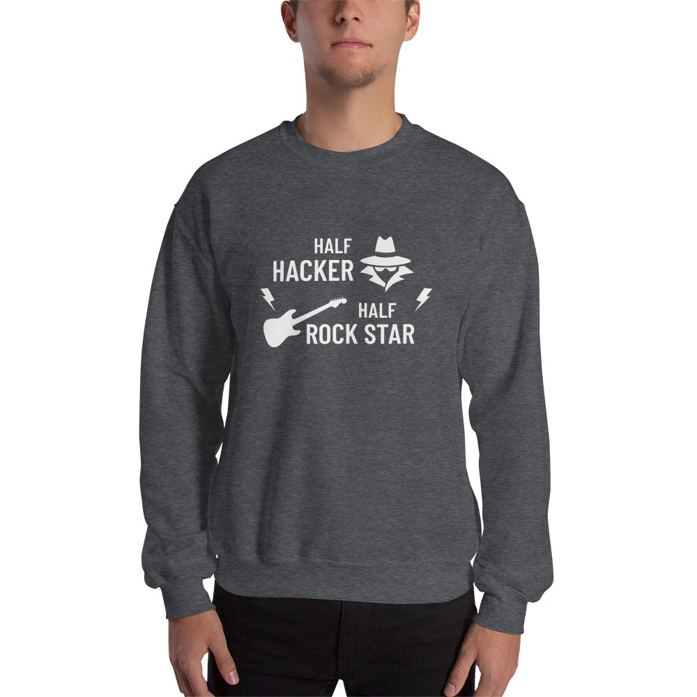 Half Hacker Half Rock Star - Unisex Sweatshirt (white text) by DarkByteGear