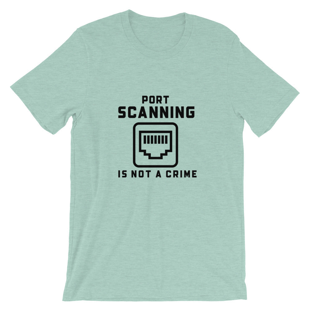 Port Scanning is not a crime - Short-Sleeve Unisex T-Shirt (black text) by DarkByteGear