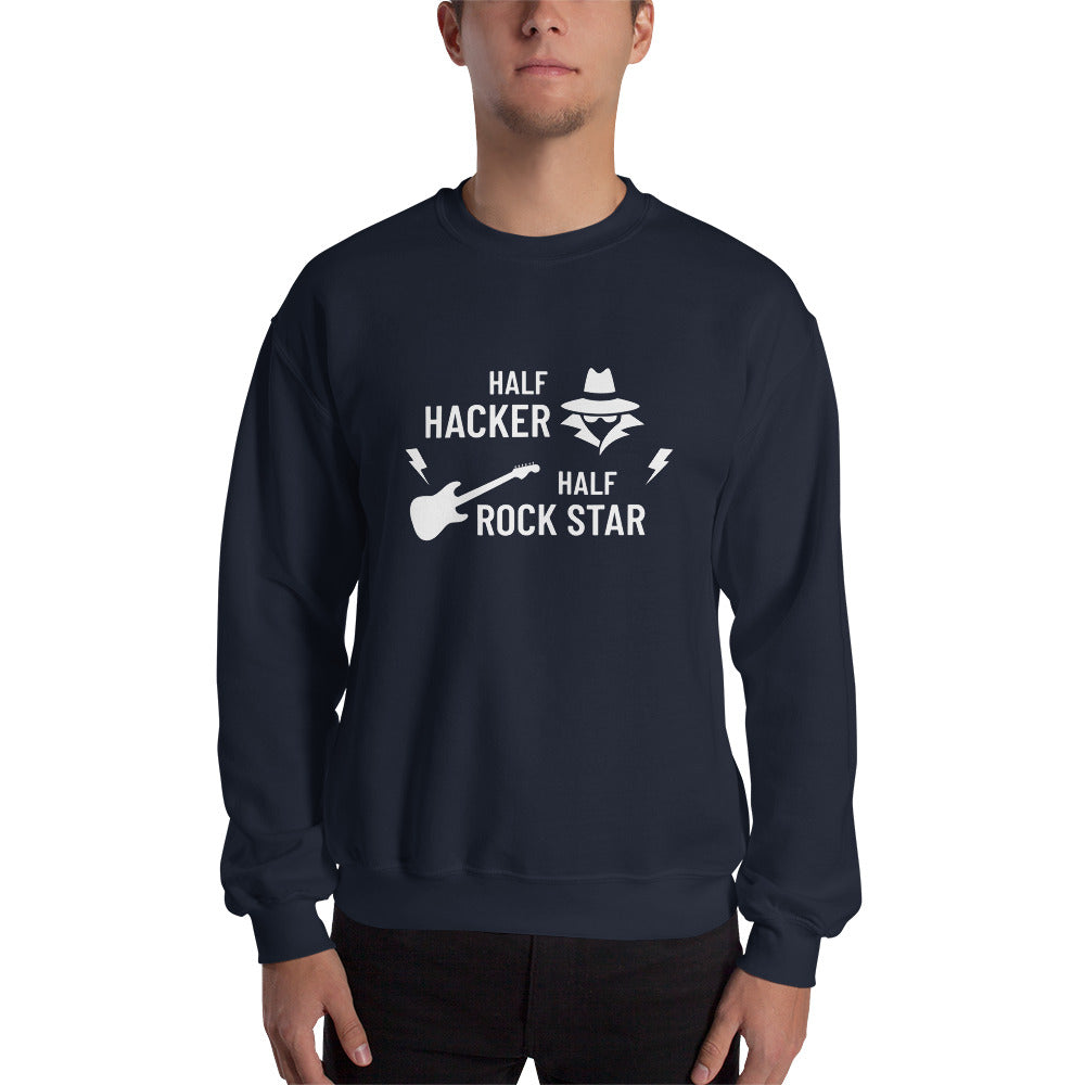 Half Hacker Half Rock Star - Unisex Sweatshirt (white text) by DarkByteGear