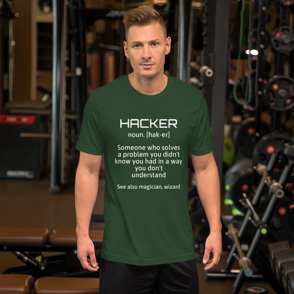 Hacker - Short-Sleeve Unisex T-Shirt (white text) by DarkByteGear