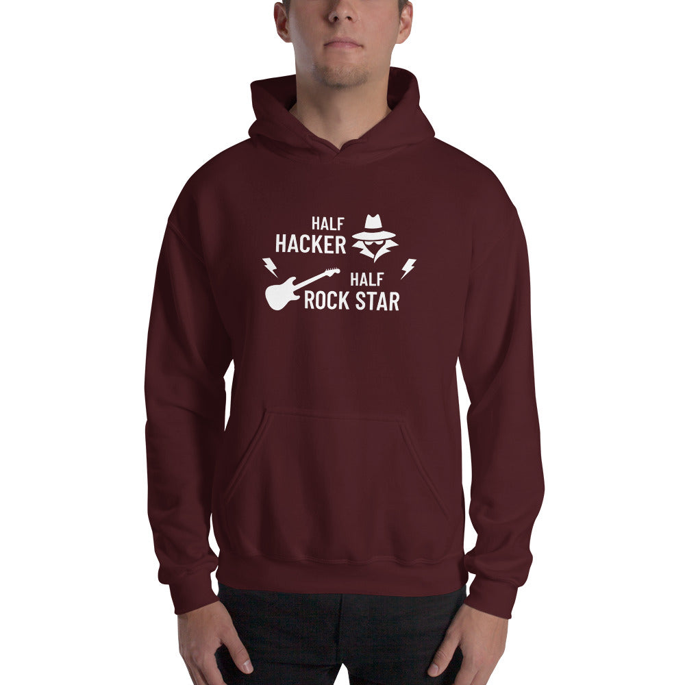 Half Hacker Half Rock Star - Unisex Hoodie (white text) by DarkByteGear