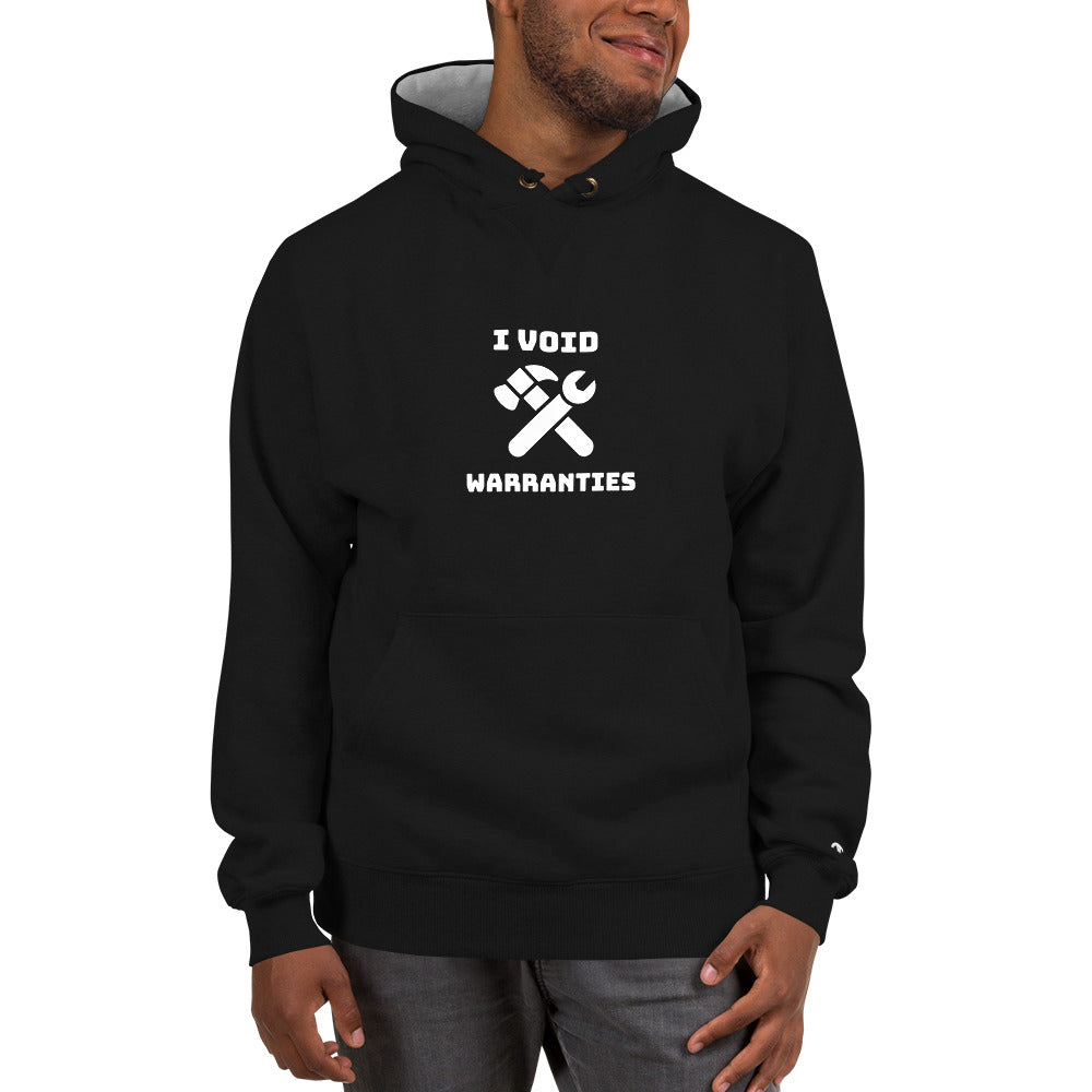 I void warranties - Champion Hoodie (white text) by DarkByteGear