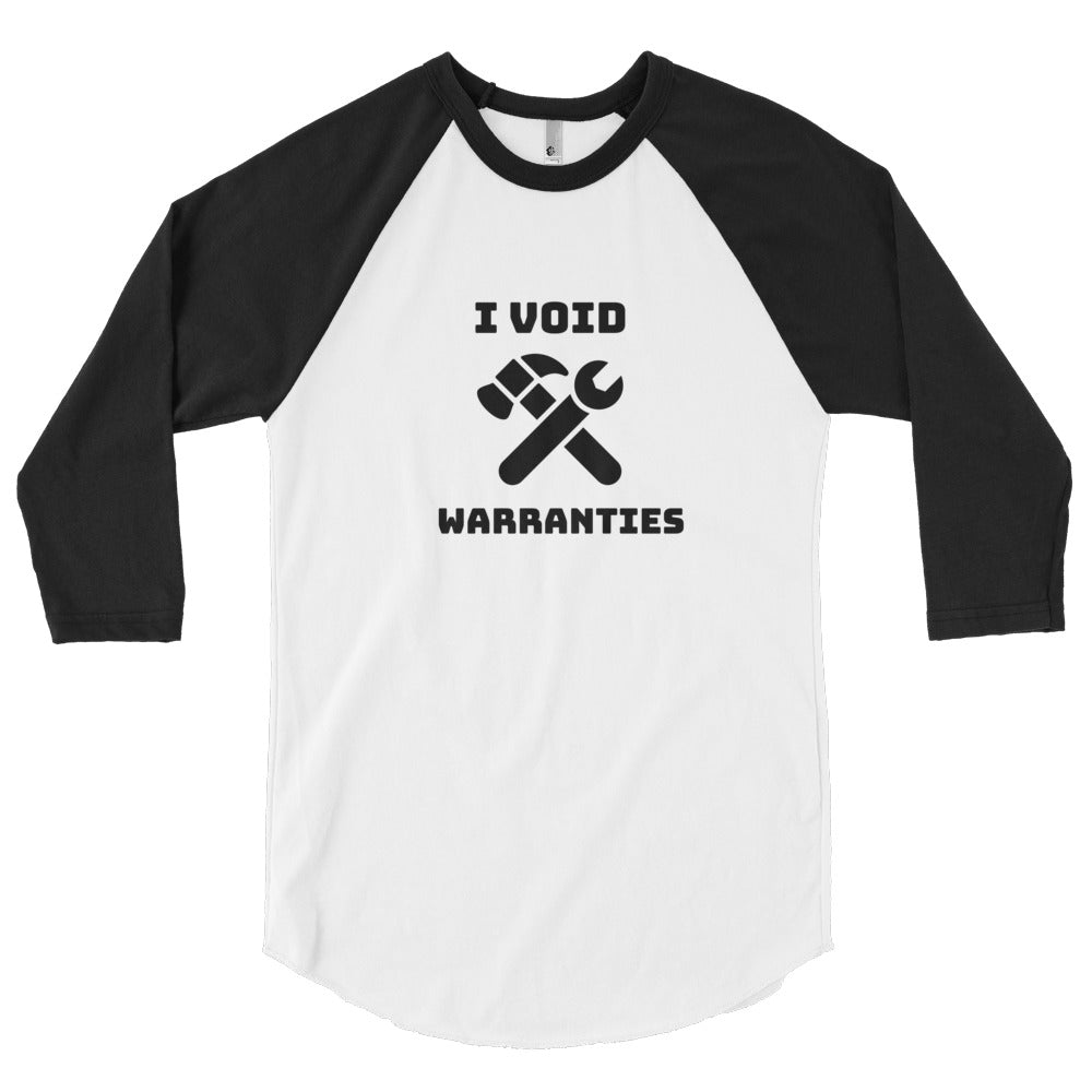 I void warranties - 3/4 sleeve raglan shirt (black text) by DarkByteGear