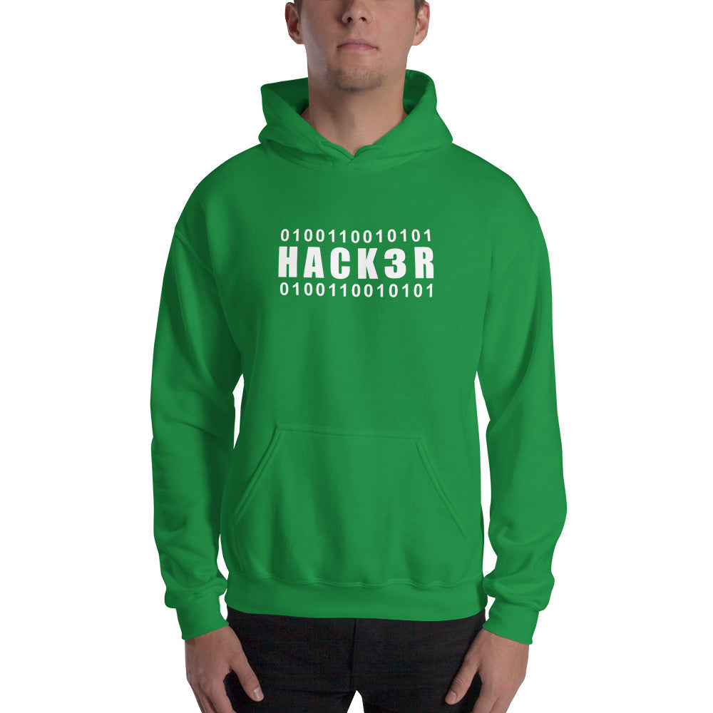 0100110010101 Hack3r - Hooded Sweatshirt (white text) by DarkByteGear