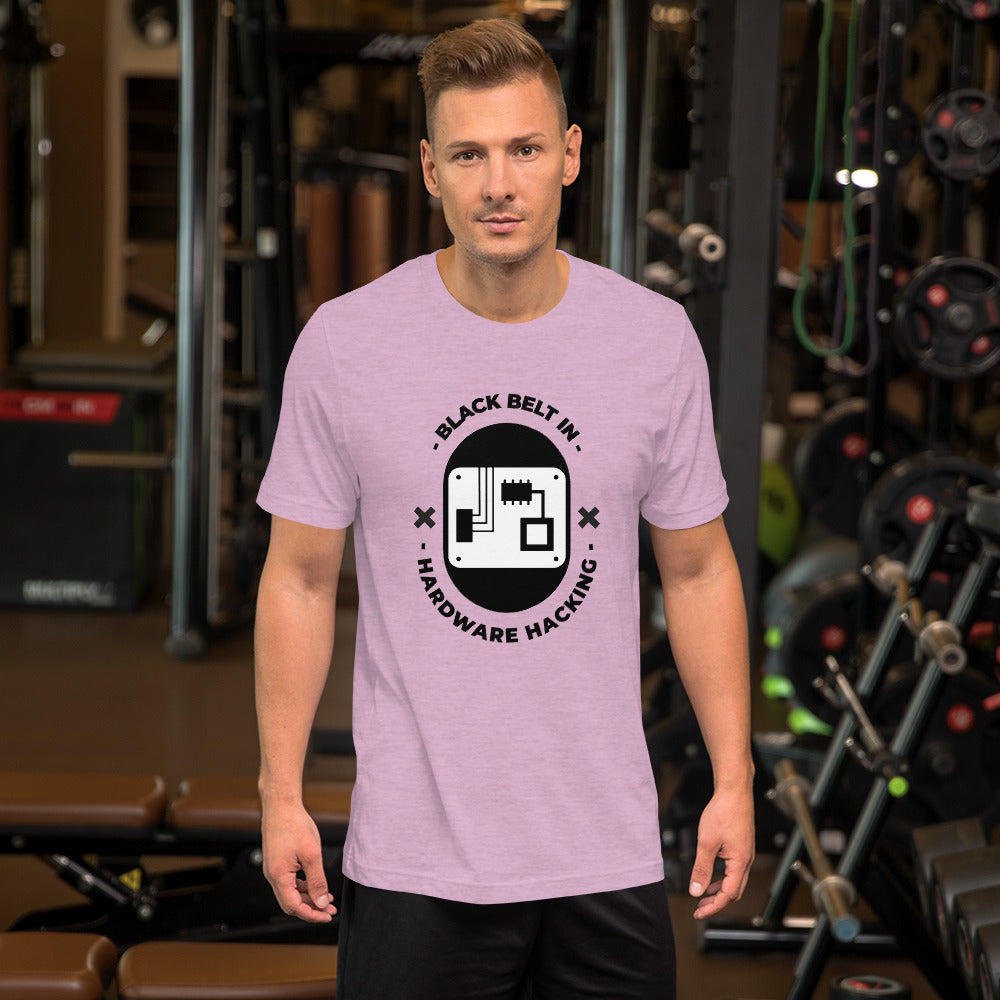 Black belt in hardware hacking - Short-Sleeve Unisex T-Shirt (black text) by DarkByteGear