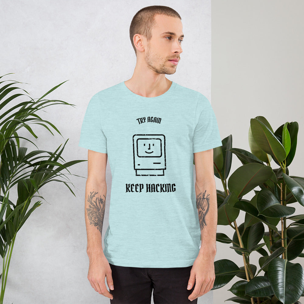 Keep hacking - Short-Sleeve Unisex T-Shirt (black text) by DarkByteGear