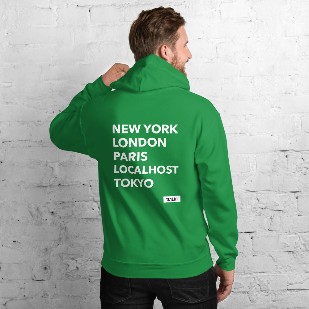 New York London Paris Localhost Tokyo 127.0.0.1 - Unisex Hoodie by DarkByteGear