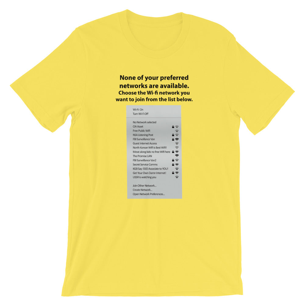 None of your preferred networks are available - Short-Sleeve Unisex T-Shirt (black text) by DarkByteGear
