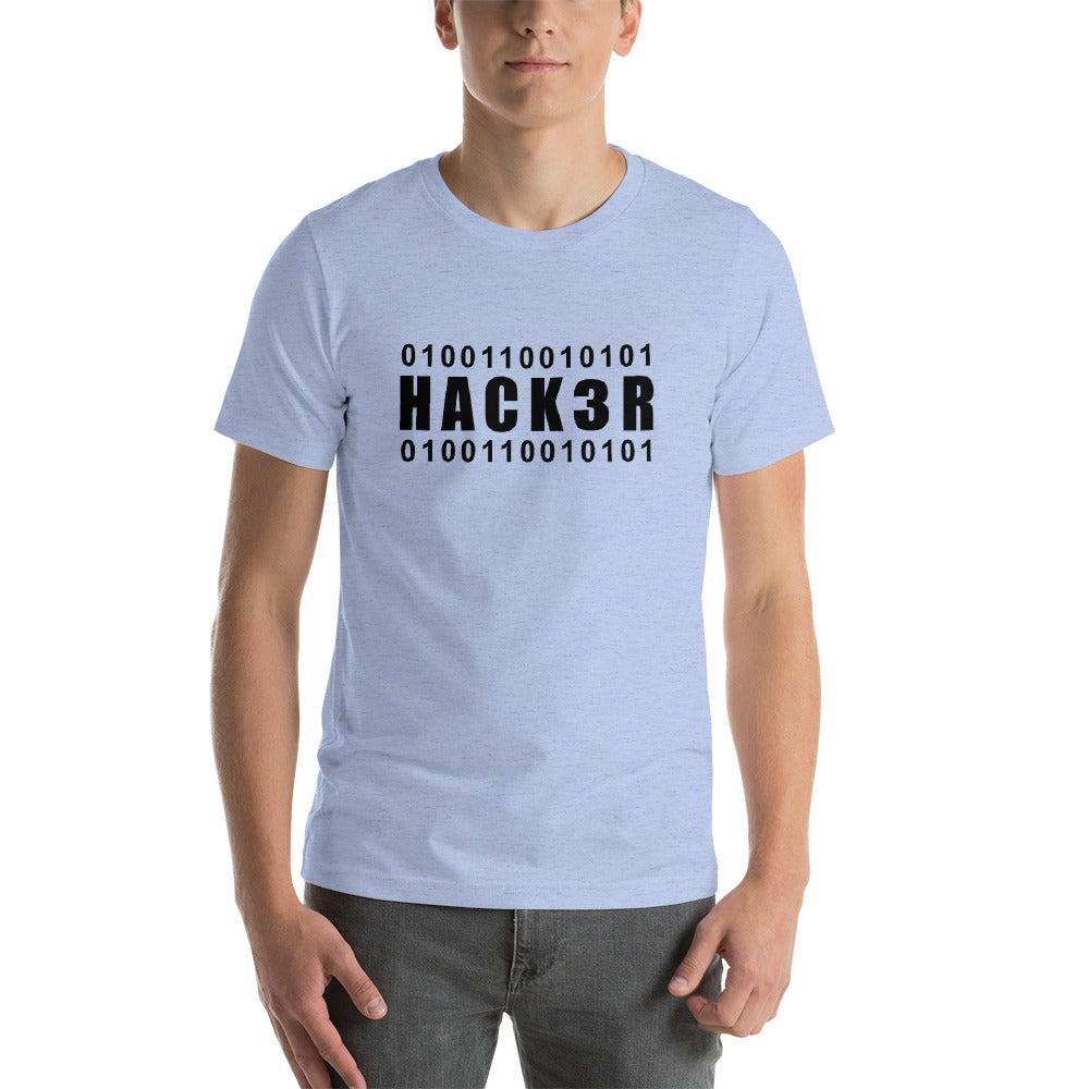 0100110010101 Hack3r - Short-Sleeve Unisex T-Shirt (black text) by DarkByteGear
