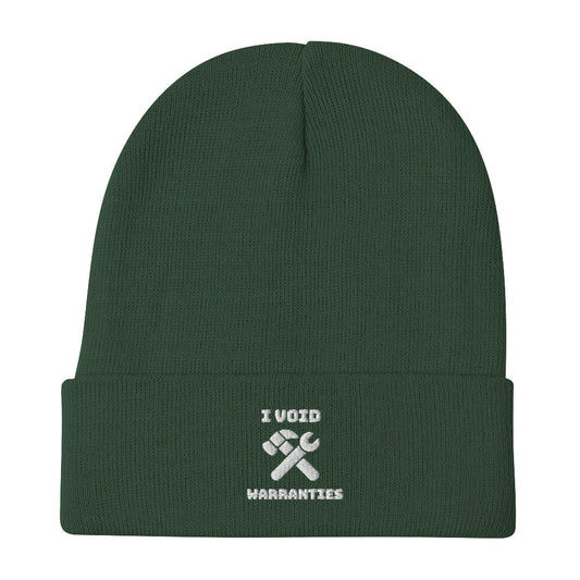 I void warranties - Embroidered Beanie (white text) by DarkByteGear