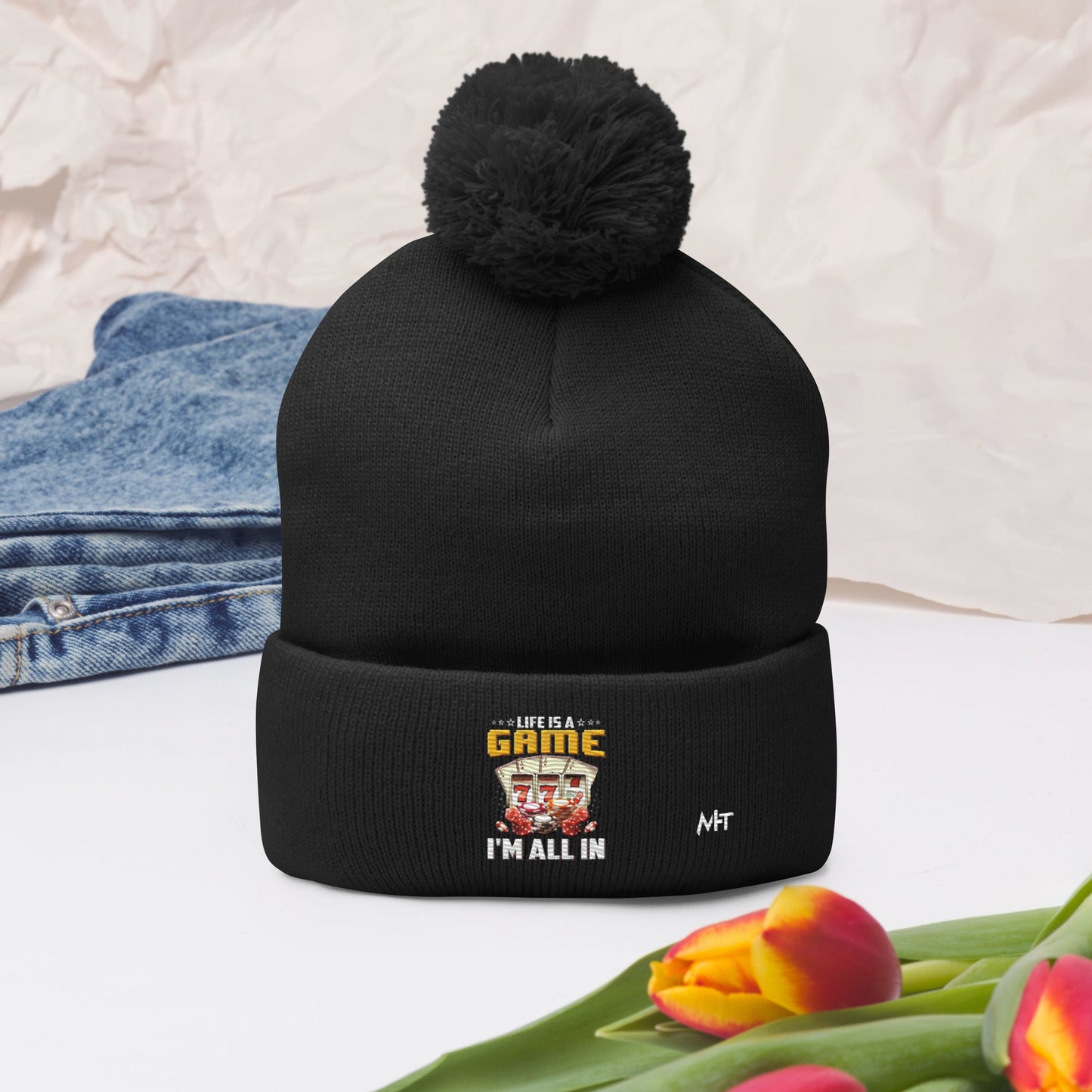 Life is a Game: I'm all in - Pom-Pom Beanie by DarkByteGear