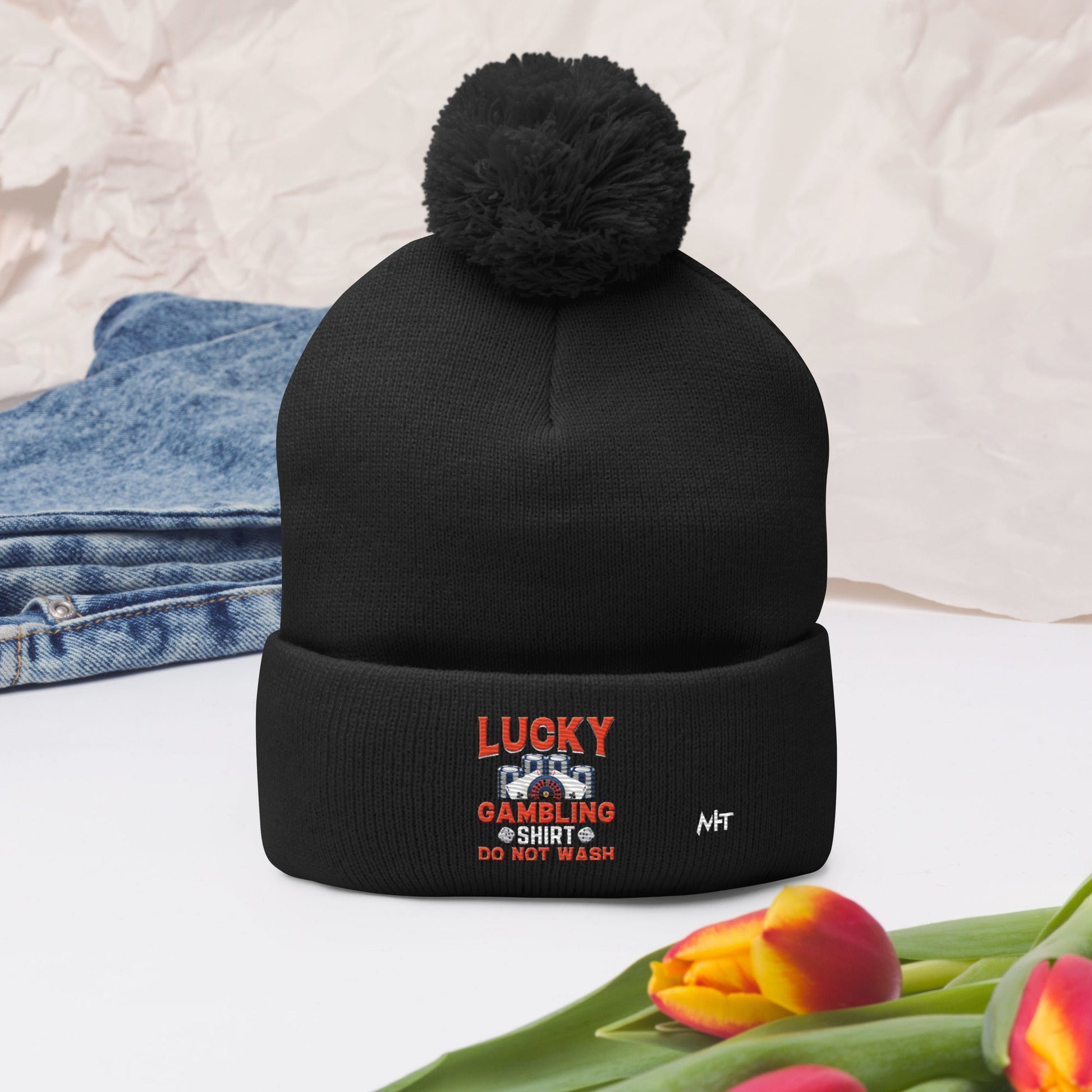 Lucky Gambling Shirt: Do Not Wash - Pom-Pom Beanie by DarkByteGear