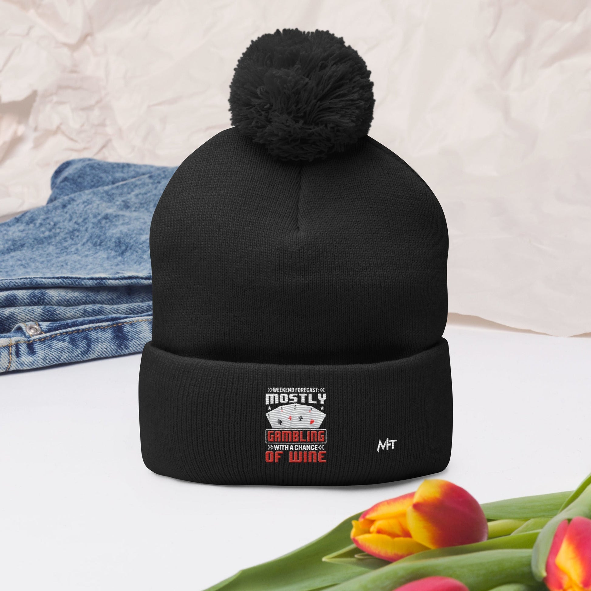 Weekend Forecast Mostly Gambling With a Chance of Wine - Pom-Pom Beanie by DarkByteGear