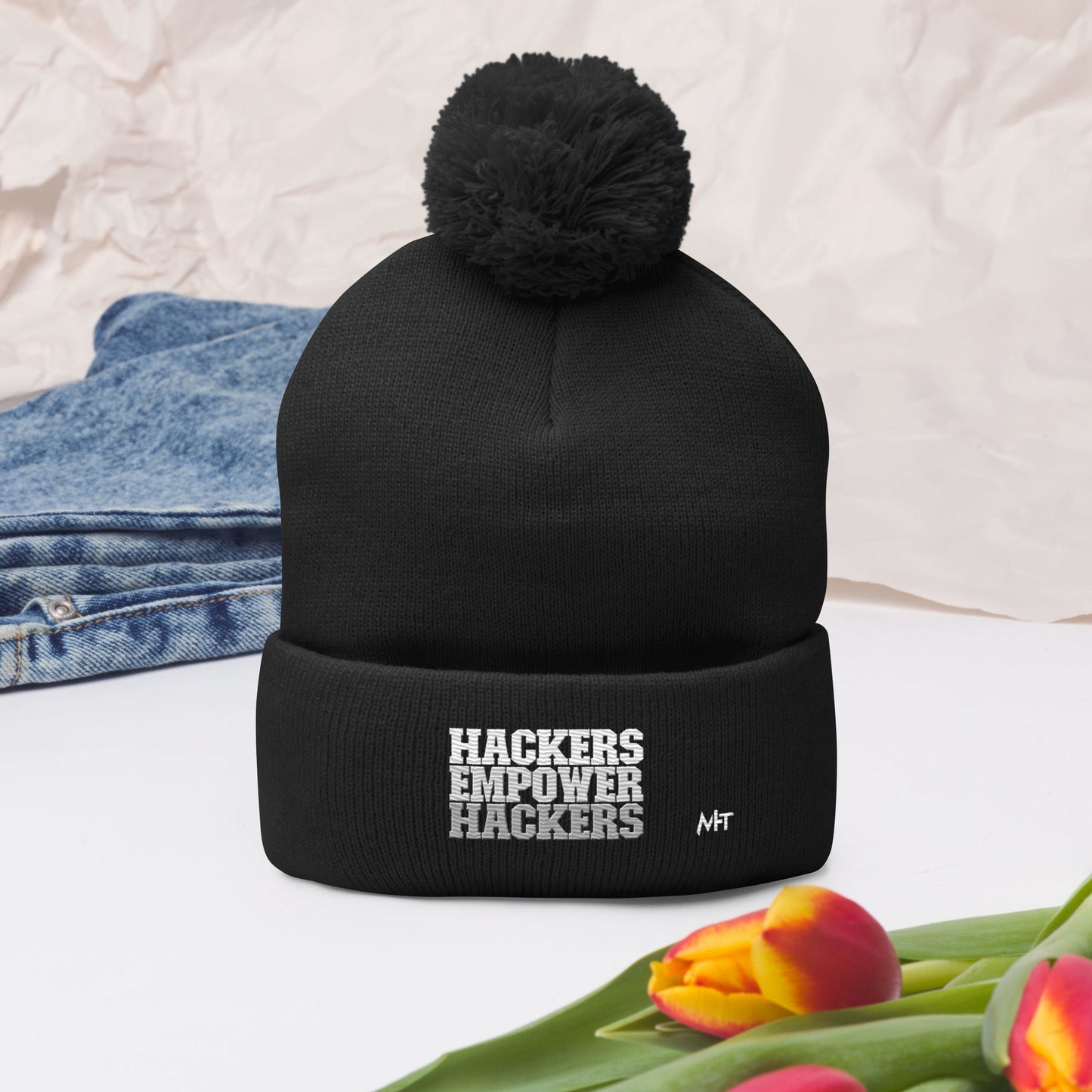 Hackers Empower Hackers V2 - Pom-Pom Beanie by DarkByteGear