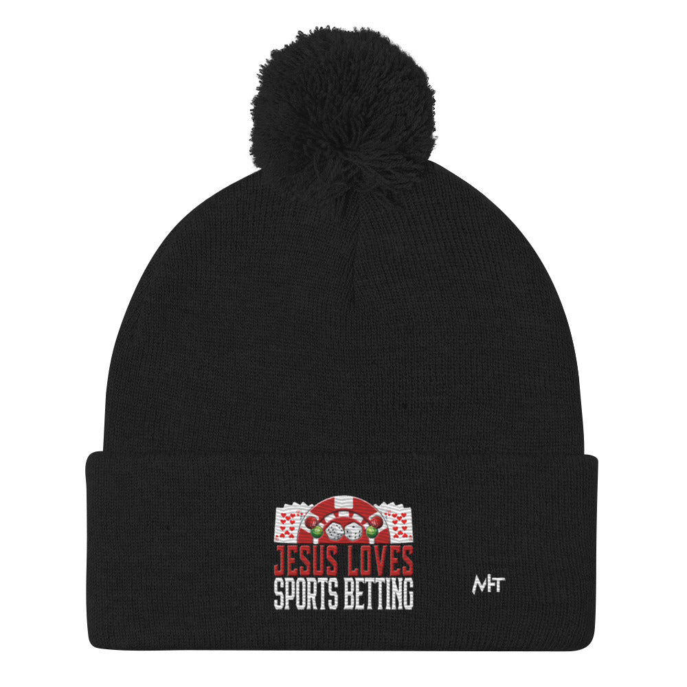 Jesus Loves Sports Betting - Pom-Pom Beanie by DarkByteGear