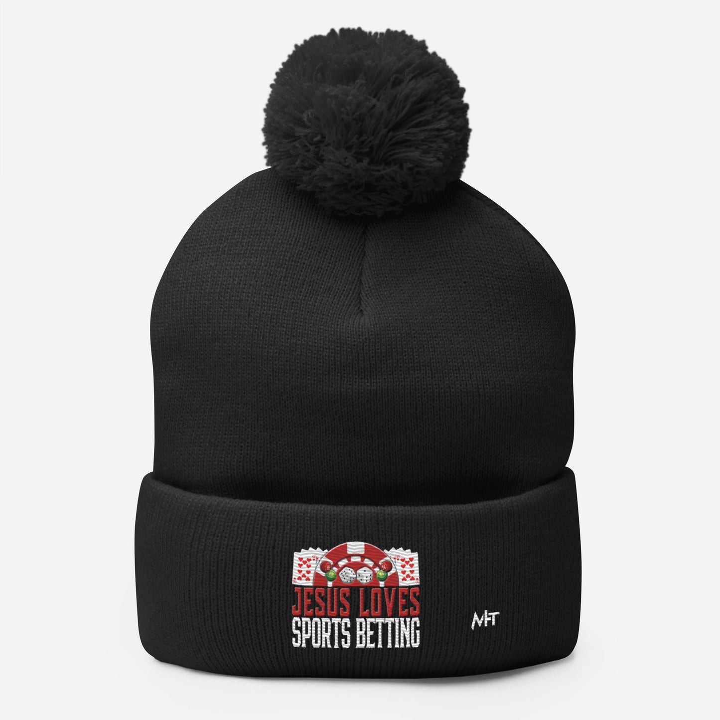 Jesus Loves Sports Betting - Pom-Pom Beanie by DarkByteGear