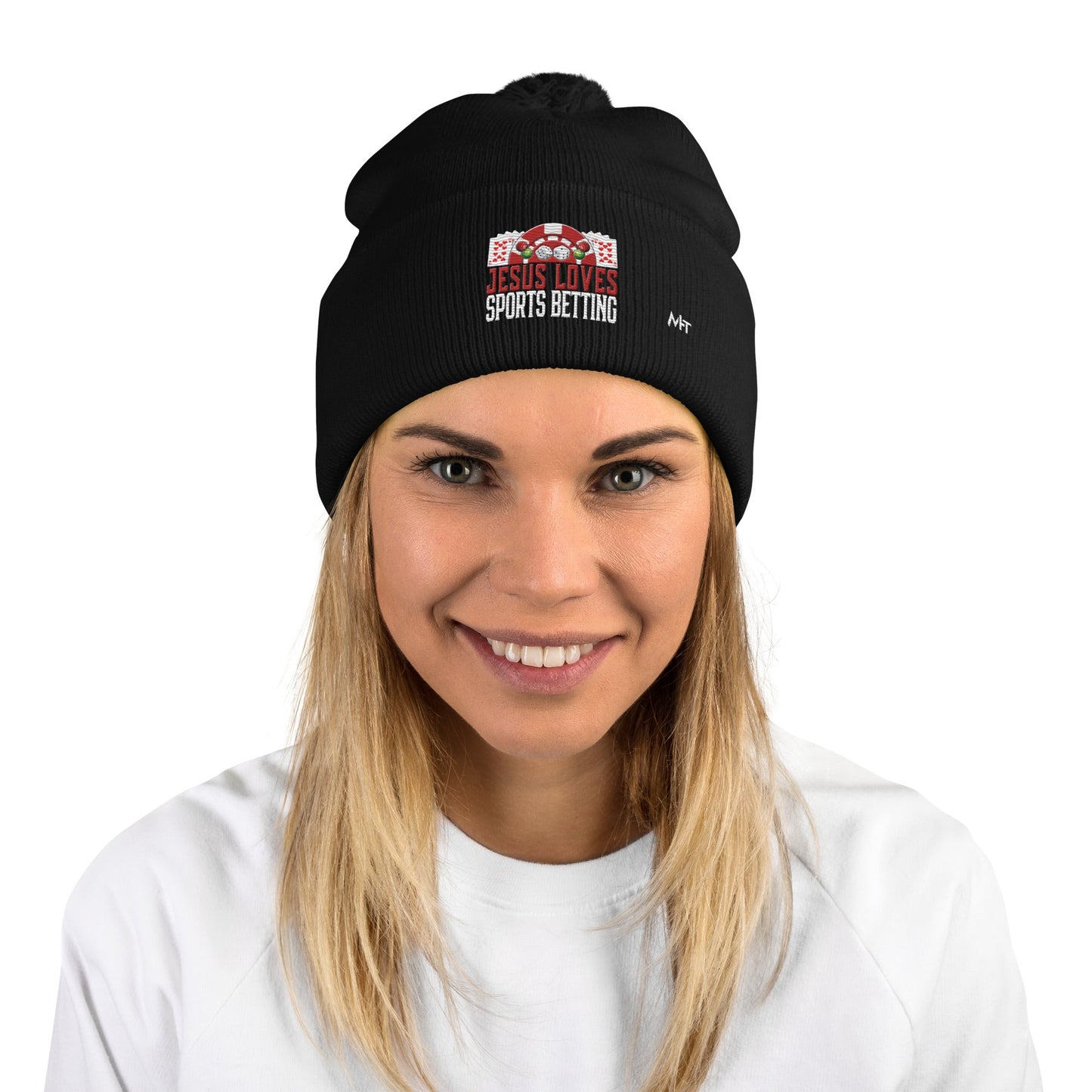 Jesus Loves Sports Betting - Pom-Pom Beanie by DarkByteGear