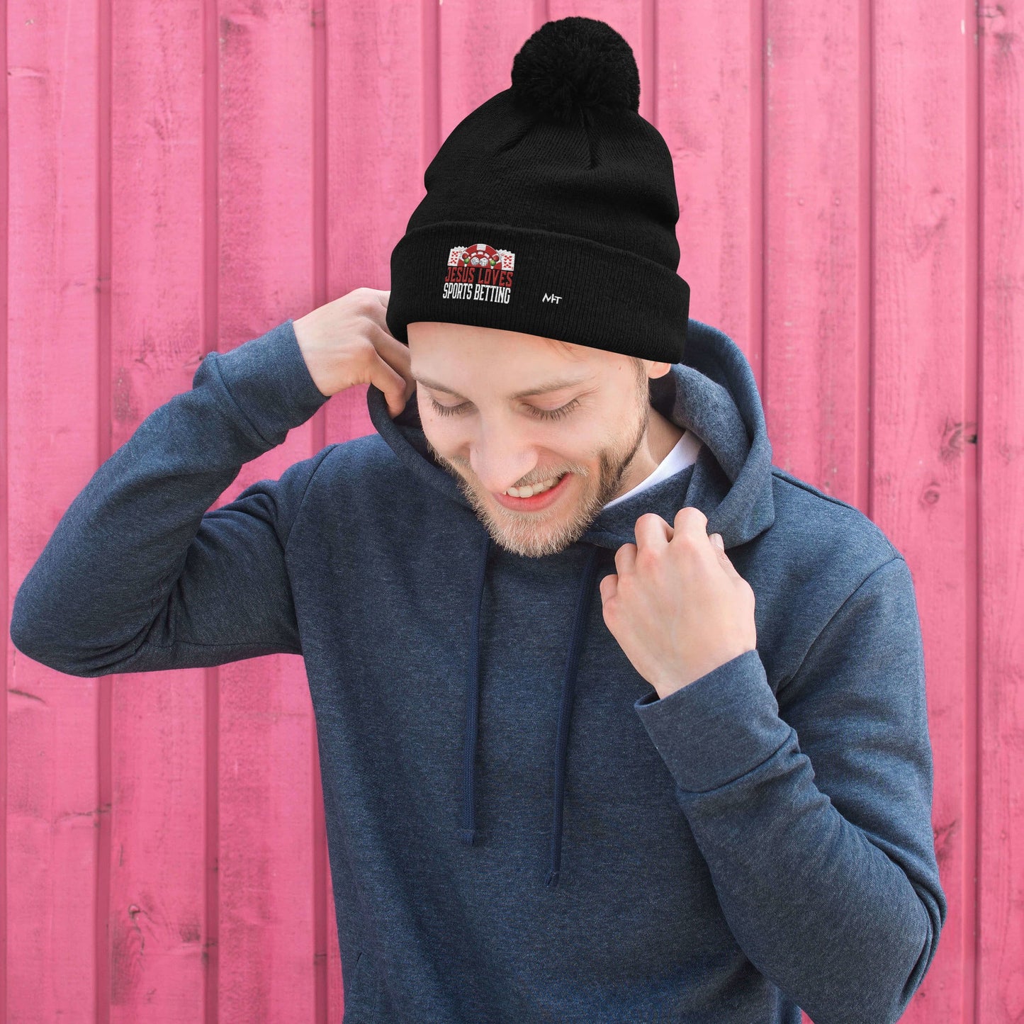 Jesus Loves Sports Betting - Pom-Pom Beanie by DarkByteGear