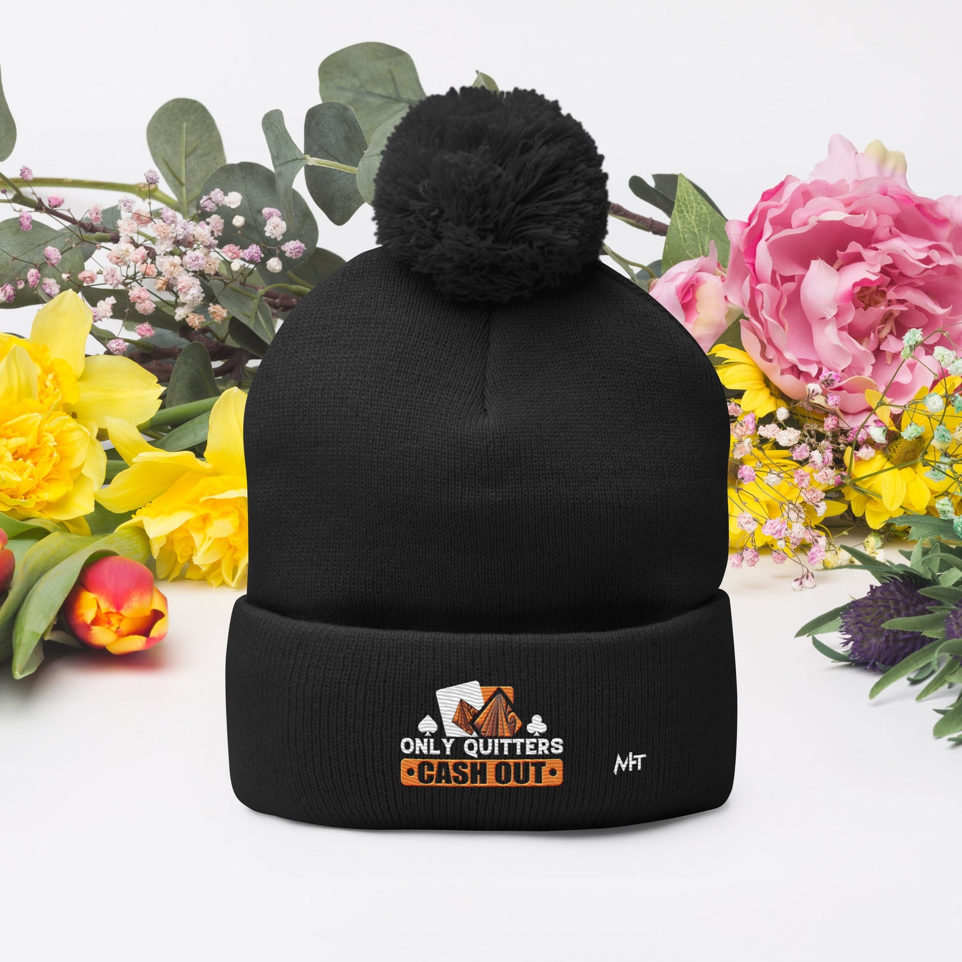 Only Quitters Cash Out - Pom-Pom Beanie by DarkByteGear