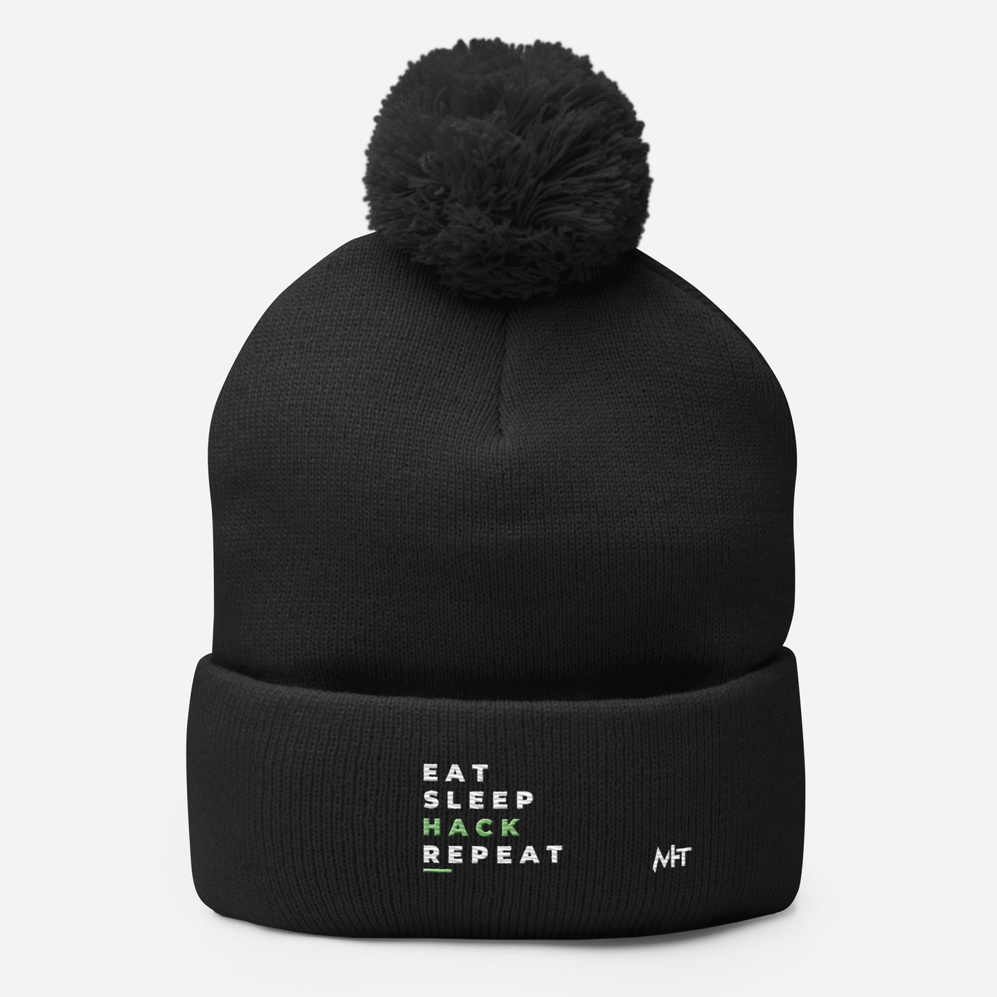 Eat, Sleep, Hack, Repeat V2 - Pom-Pom Beanie by DarkByteGear