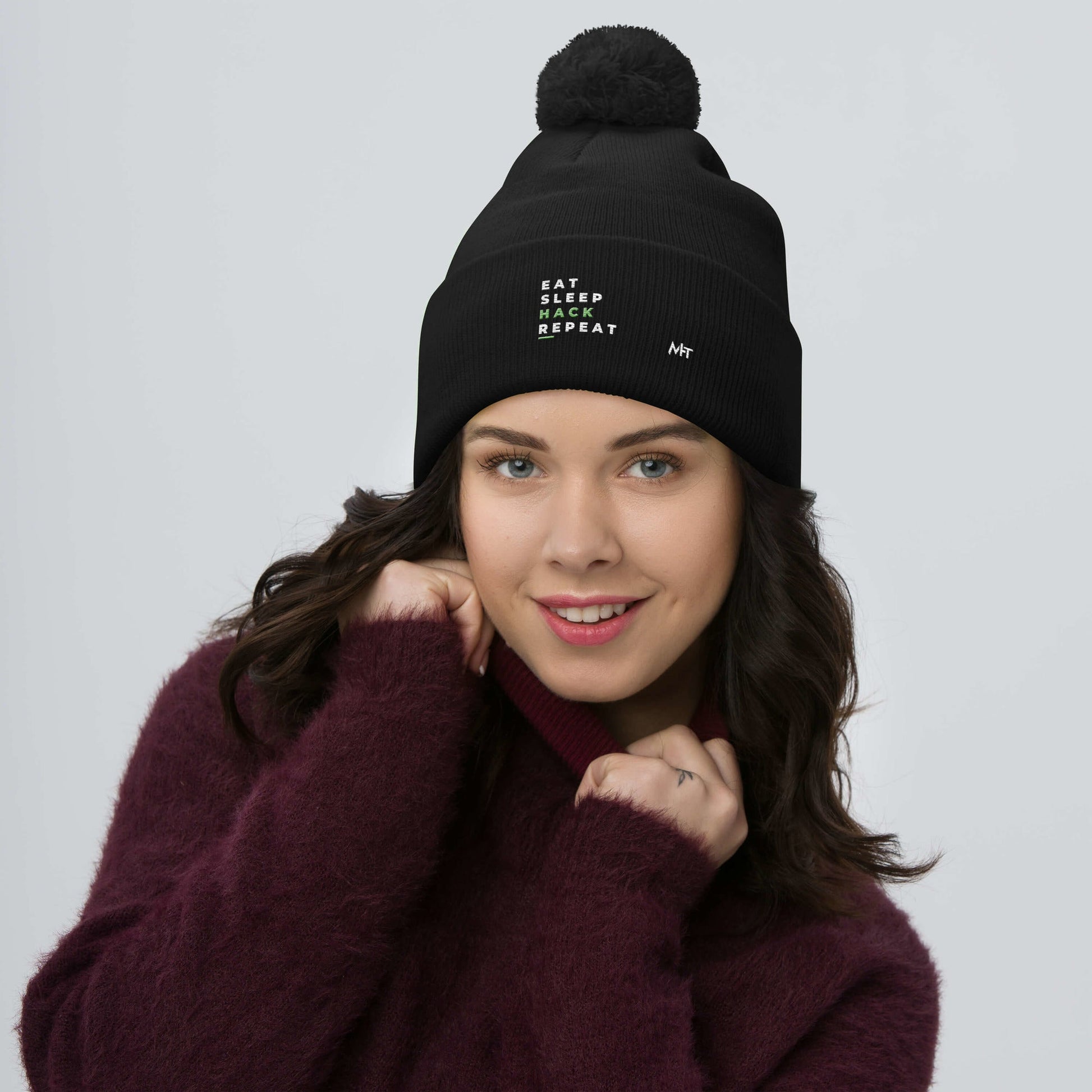 Eat, Sleep, Hack, Repeat V2 - Pom-Pom Beanie by DarkByteGear