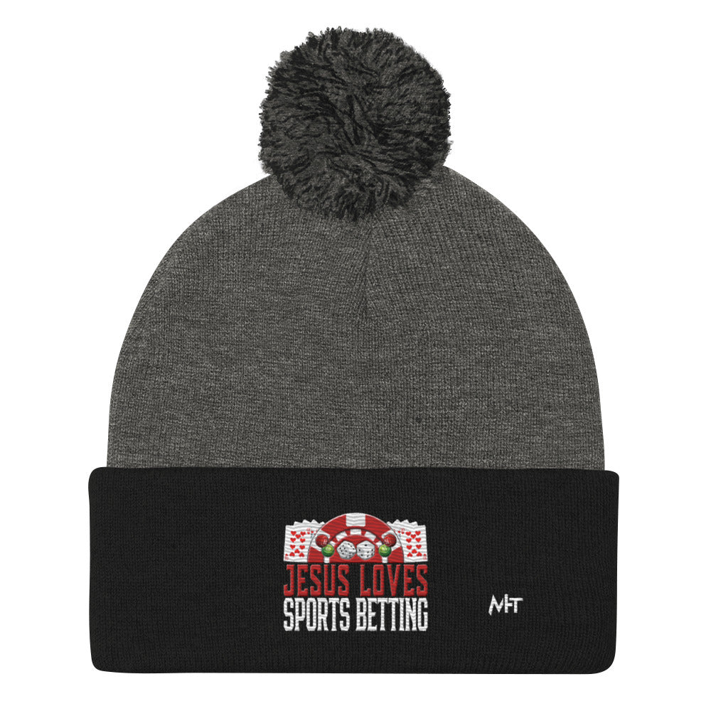 Jesus Loves Sports Betting - Pom-Pom Beanie by DarkByteGear