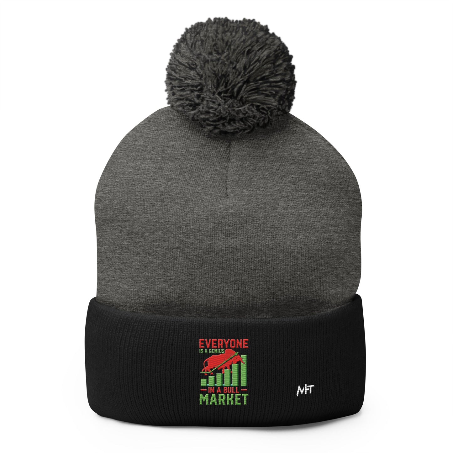 Everyone is a Genius in a Bull Market V1 - Pom-Pom Beanie by DarkByteGear