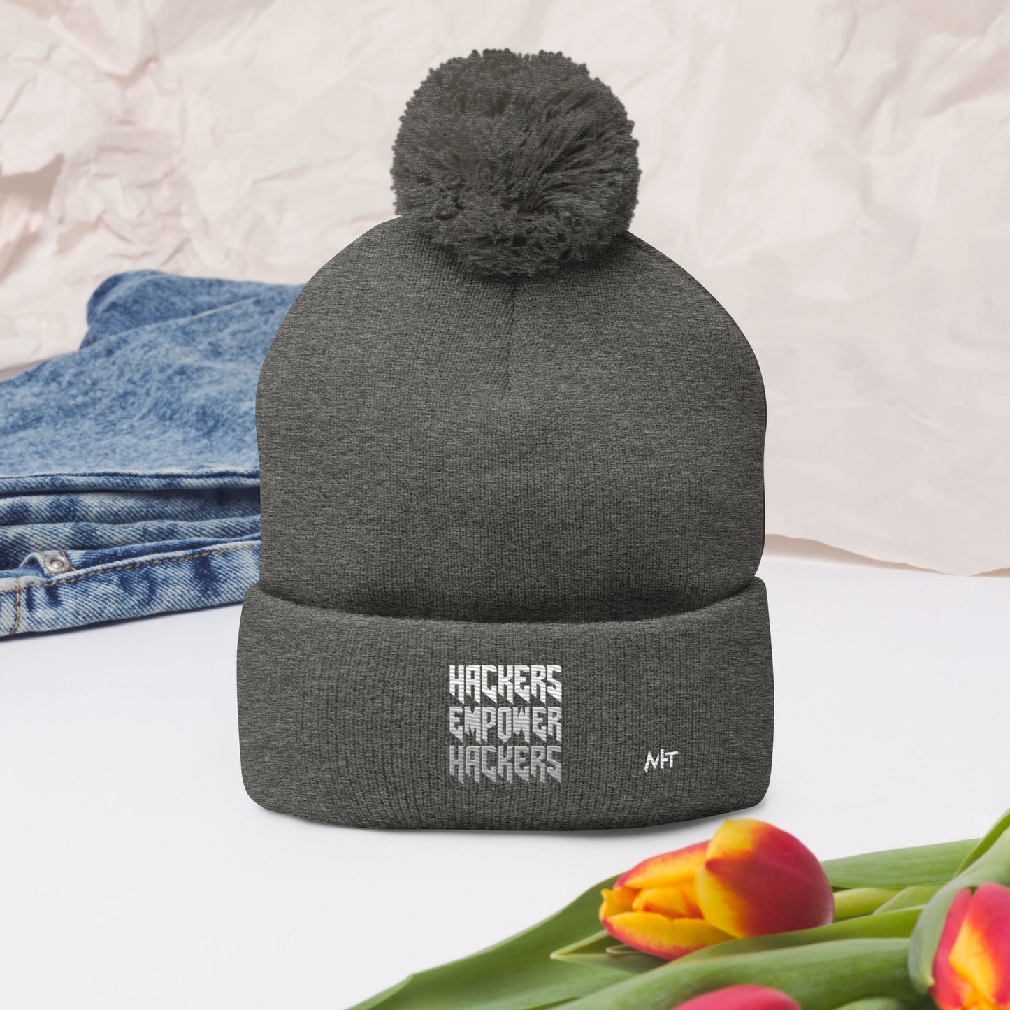 Hackers Empower Hackers V4 - Pom-Pom Beanie by DarkByteGear