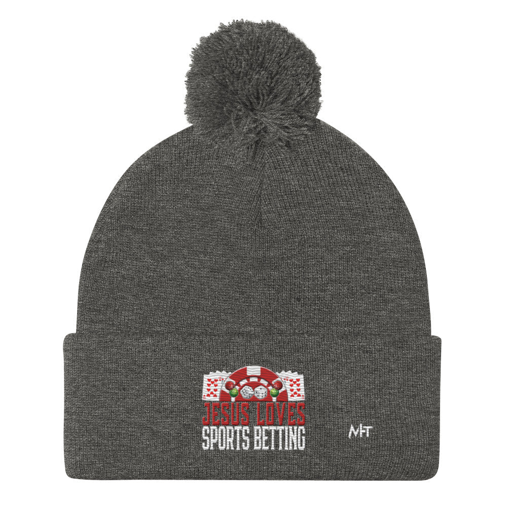 Jesus Loves Sports Betting - Pom-Pom Beanie by DarkByteGear