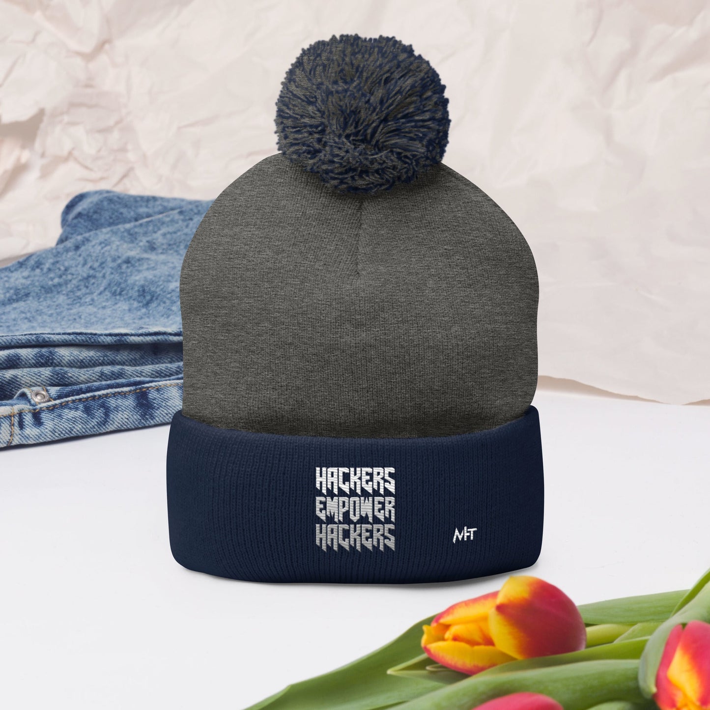 Hackers Empower Hackers V4 - Pom-Pom Beanie by DarkByteGear