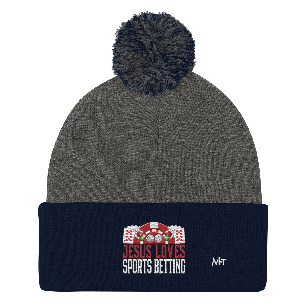 Jesus Loves Sports Betting - Pom-Pom Beanie by DarkByteGear