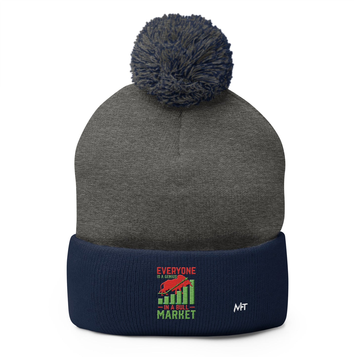 Everyone is a Genius in a Bull Market V1 - Pom-Pom Beanie by DarkByteGear