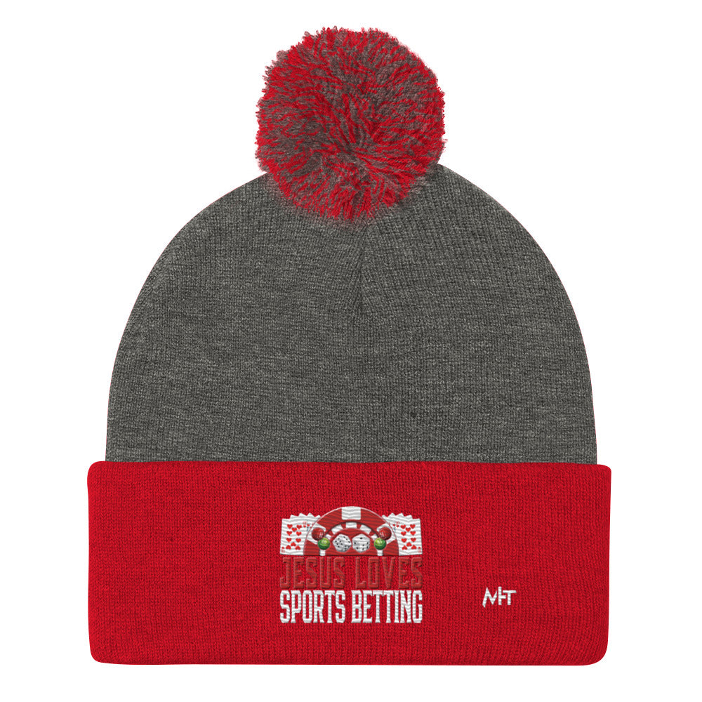 Jesus Loves Sports Betting - Pom-Pom Beanie by DarkByteGear