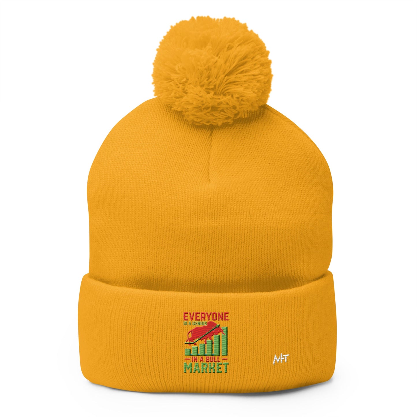 Everyone is a Genius in a Bull Market V1 - Pom-Pom Beanie by DarkByteGear