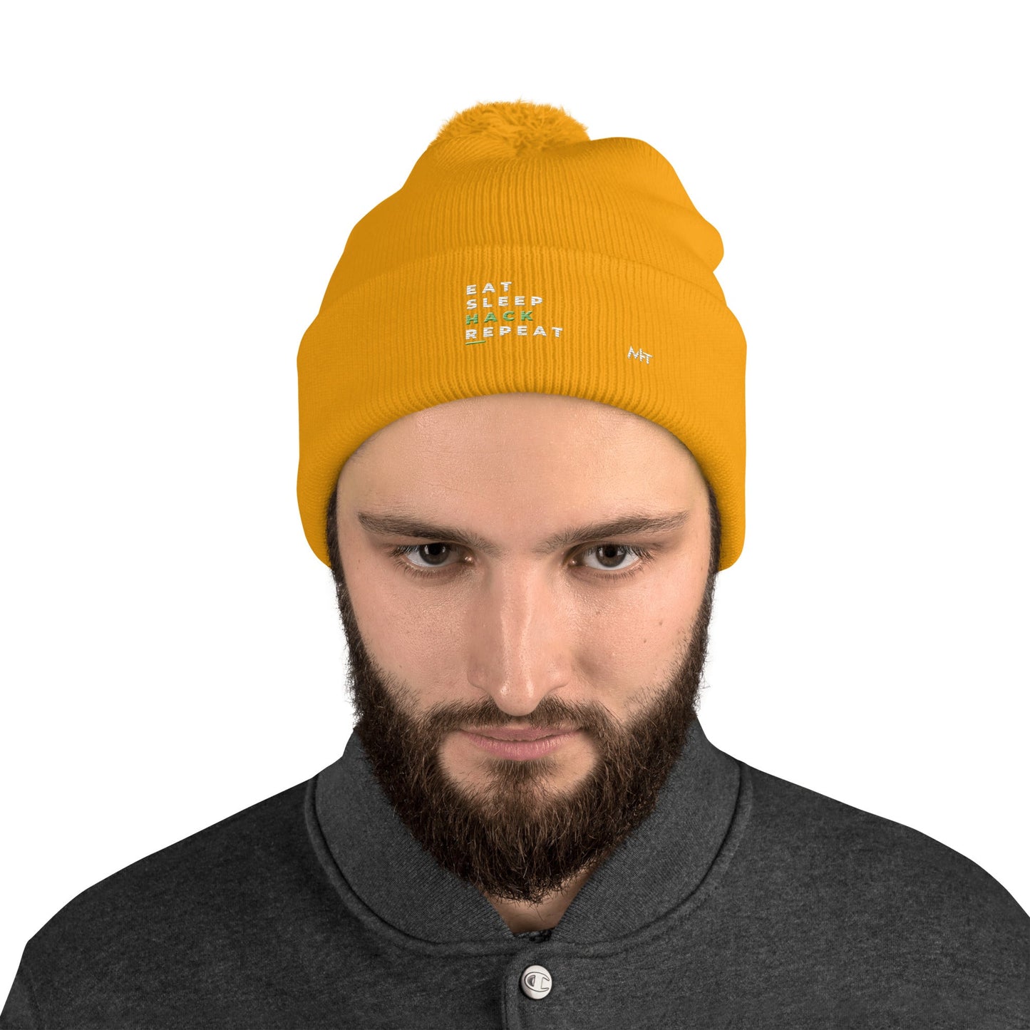 Eat, Sleep, Hack, Repeat V2 - Pom-Pom Beanie by DarkByteGear