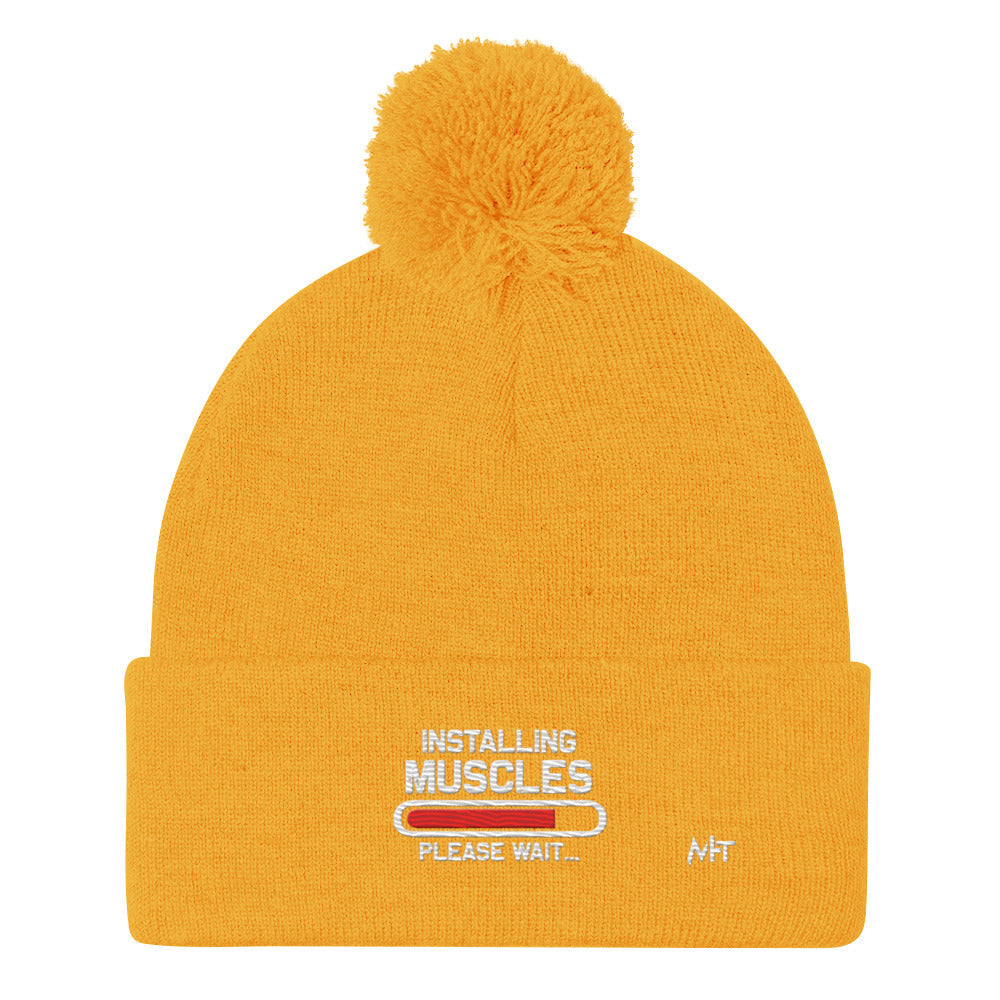 Installing Muscles Please Wait.... - Pom-Pom Beanie by DarkByteGear