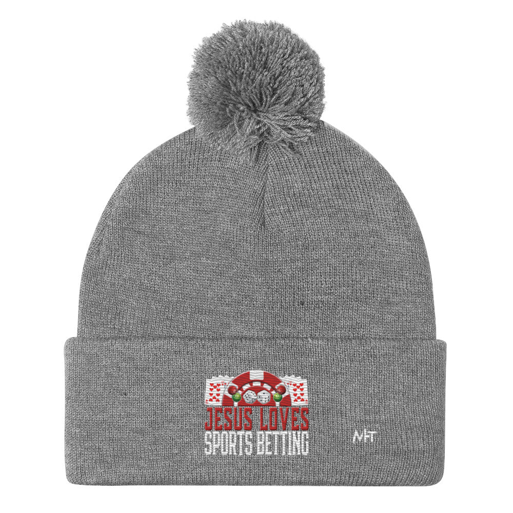 Jesus Loves Sports Betting - Pom-Pom Beanie by DarkByteGear