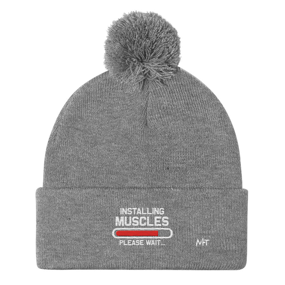 Installing Muscles Please Wait.... - Pom-Pom Beanie by DarkByteGear