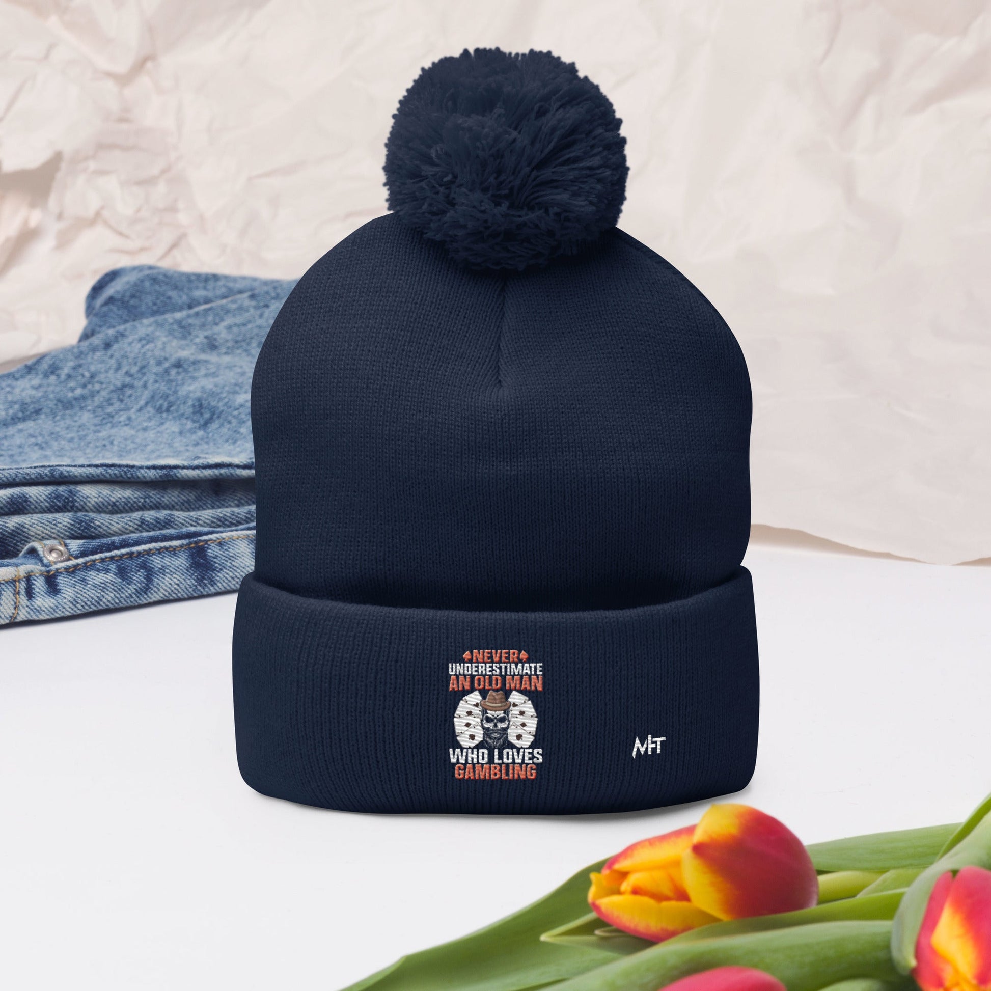 Never Underestimate an old man who Loves gambling - Pom-Pom Beanie by DarkByteGear