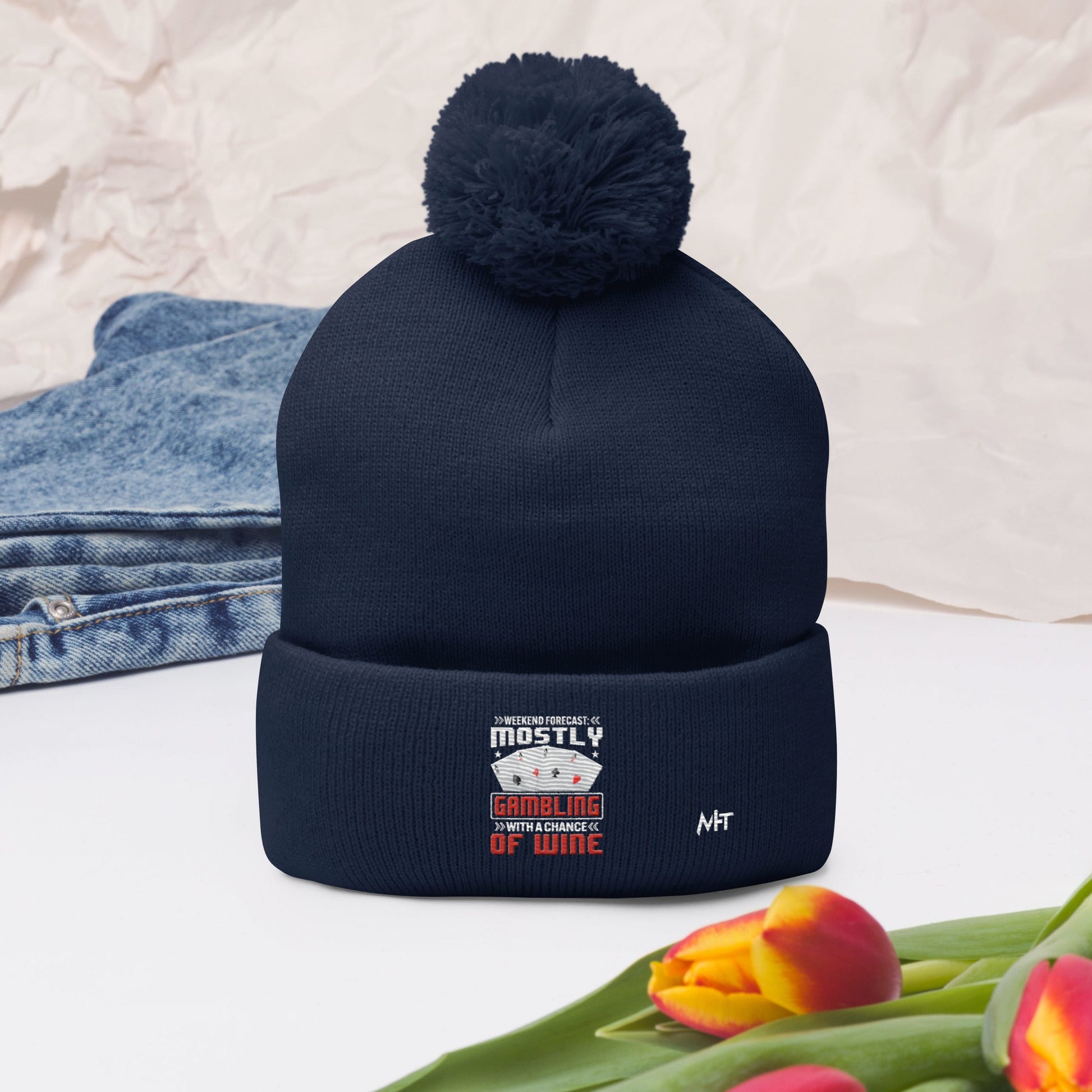 Weekend Forecast Mostly Gambling With a Chance of Wine - Pom-Pom Beanie by DarkByteGear