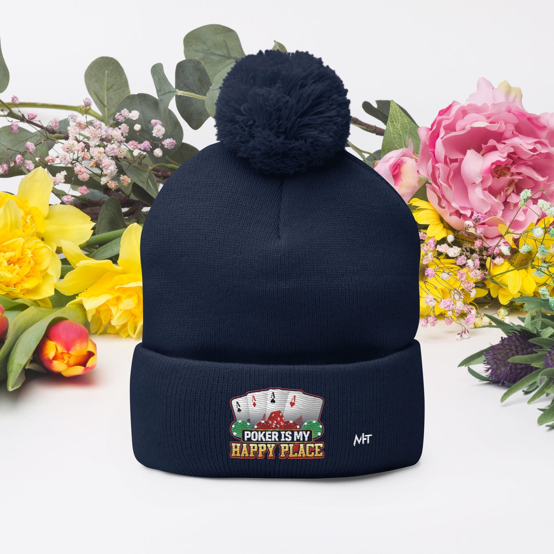 Poker Dad is like a Normal Dad but much Cooler - Pom-Pom Beanie by DarkByteGear