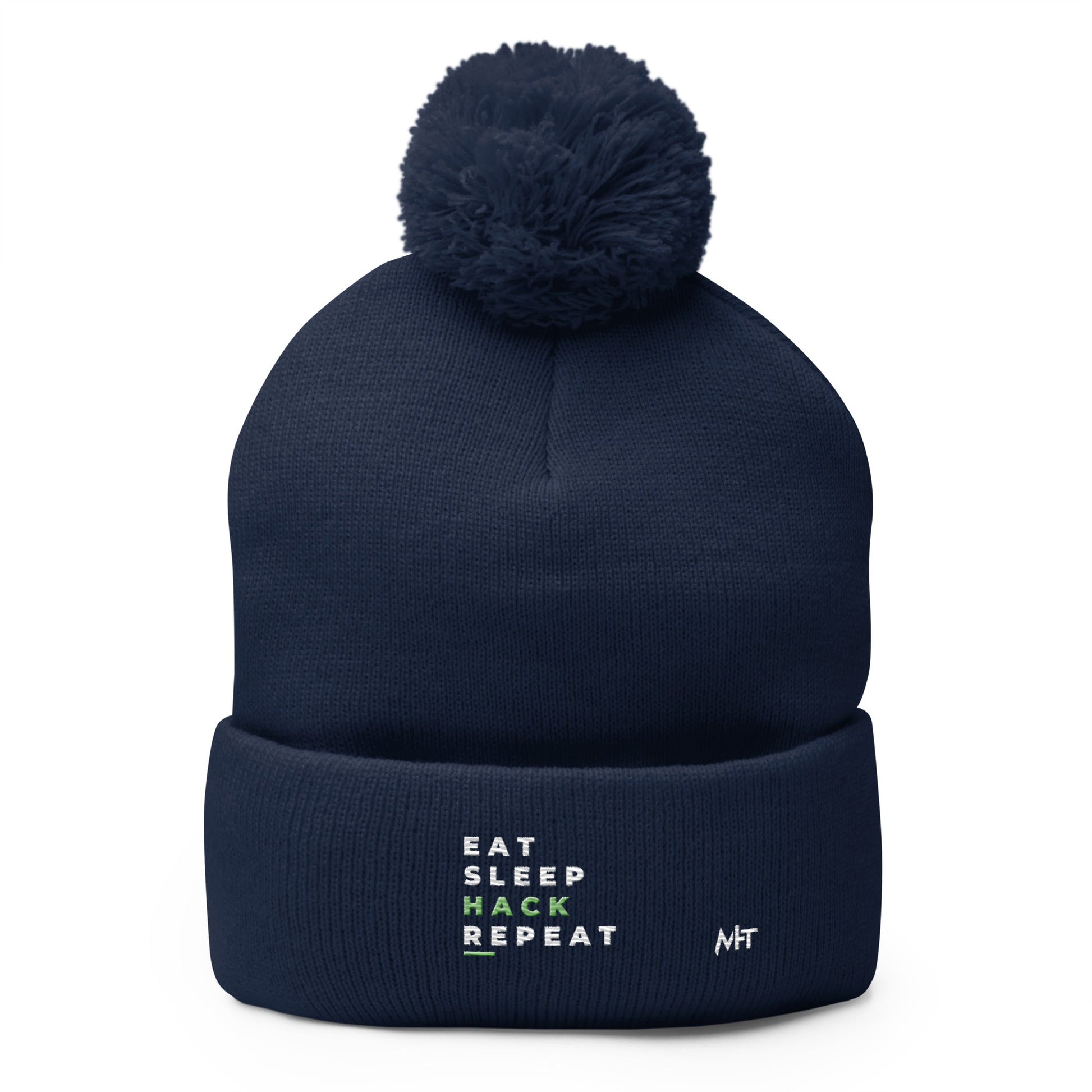 Eat, Sleep, Hack, Repeat V2 - Pom-Pom Beanie by DarkByteGear