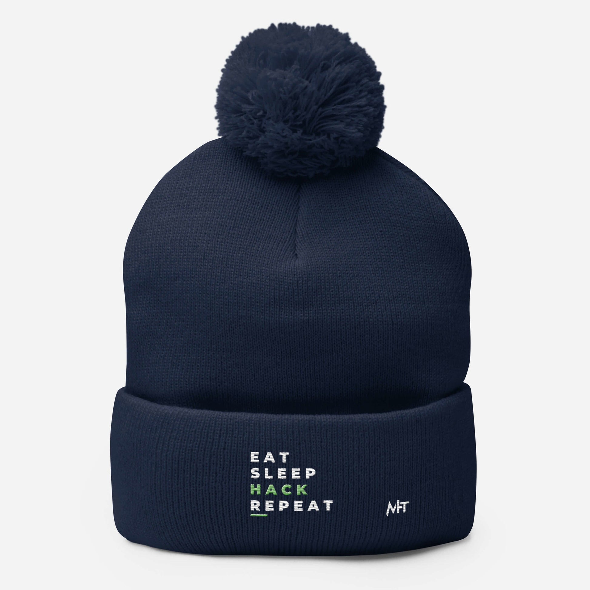 Eat, Sleep, Hack, Repeat V2 - Pom-Pom Beanie by DarkByteGear