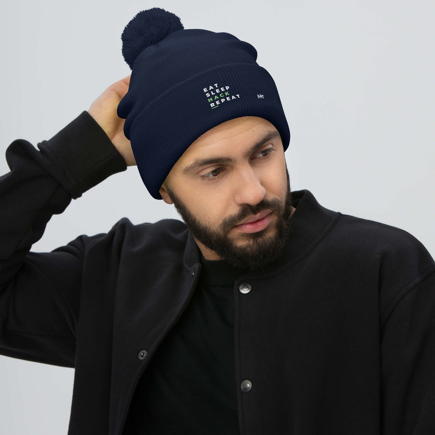 Eat, Sleep, Hack, Repeat V2 - Pom-Pom Beanie by DarkByteGear