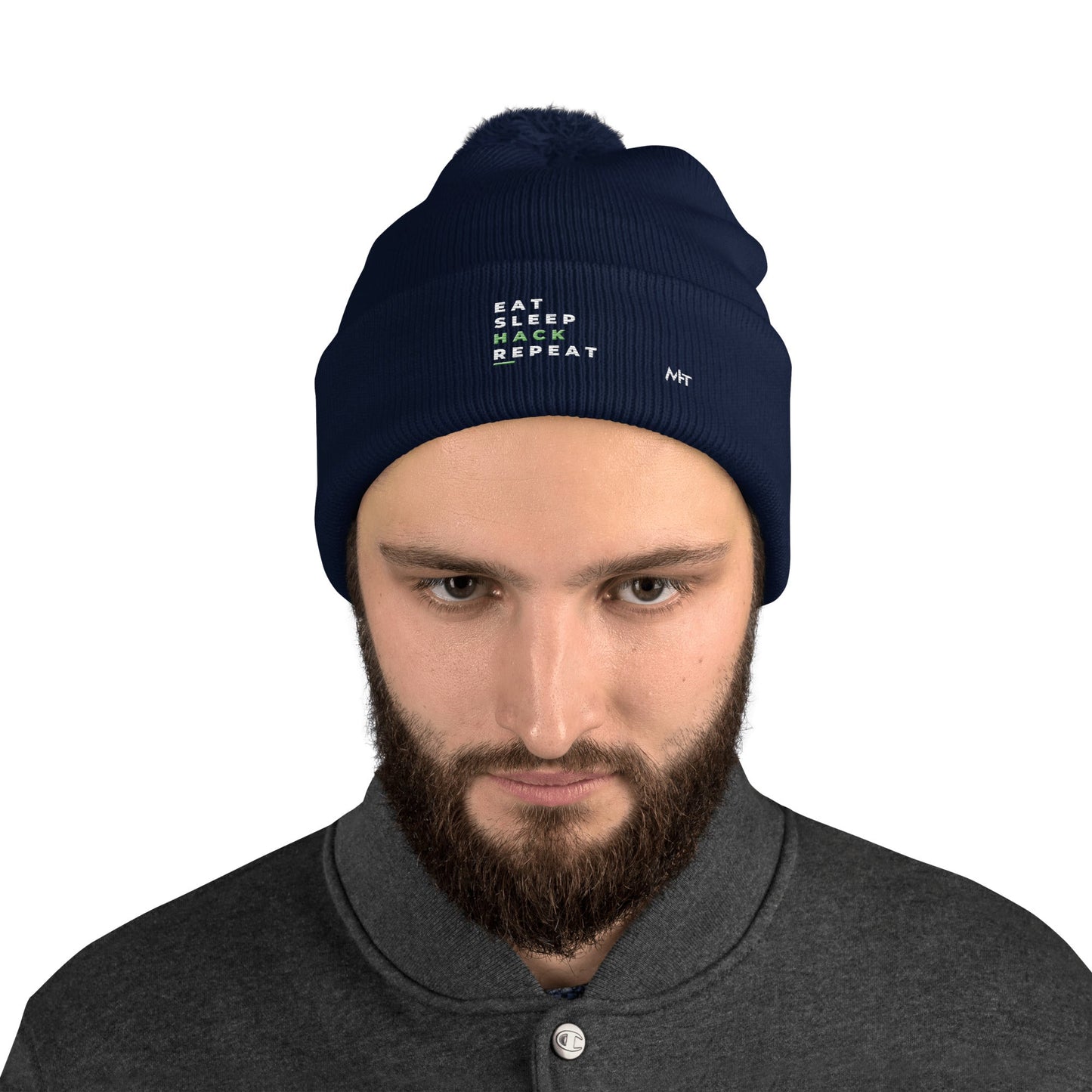Eat, Sleep, Hack, Repeat V2 - Pom-Pom Beanie by DarkByteGear